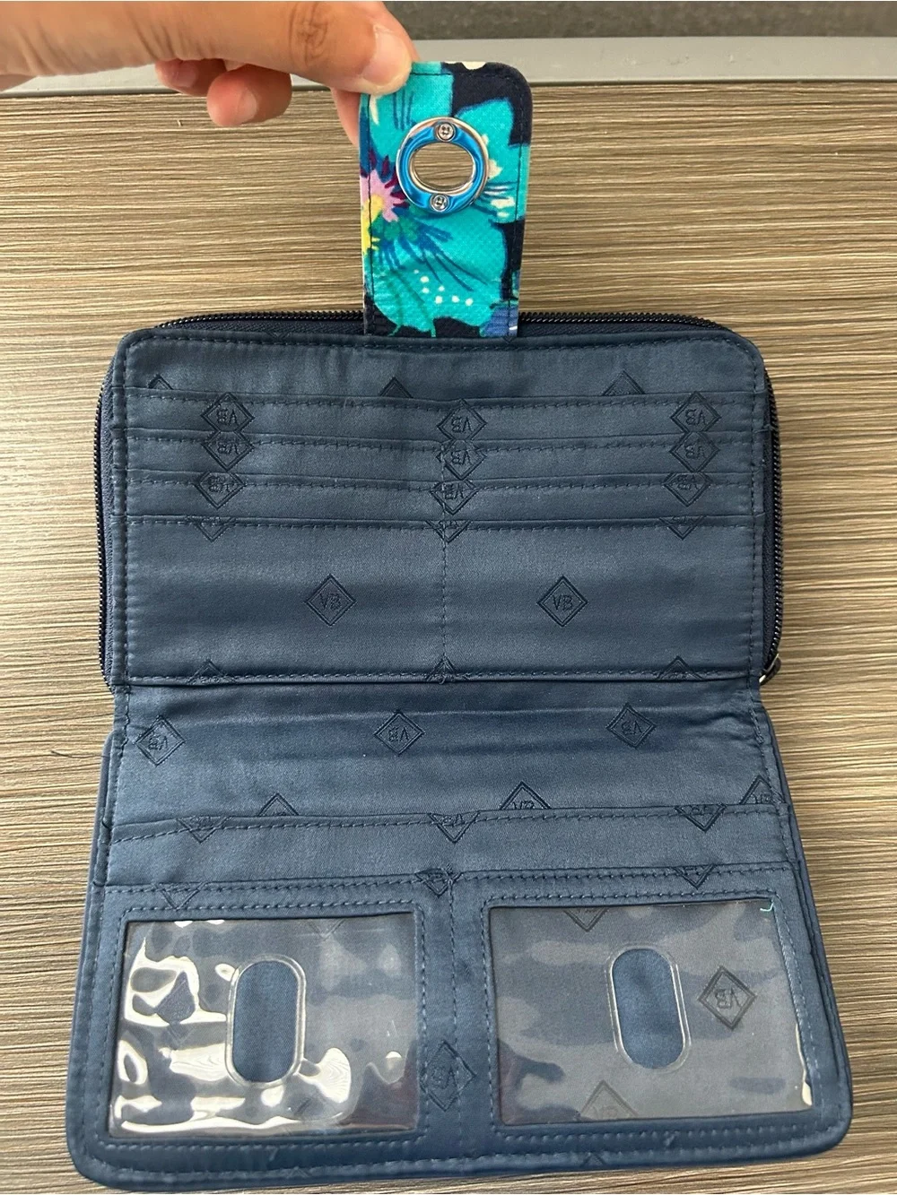 Vera Bradley Turnlock Wallet Midnight Blues Blue Floral Pattern Mint